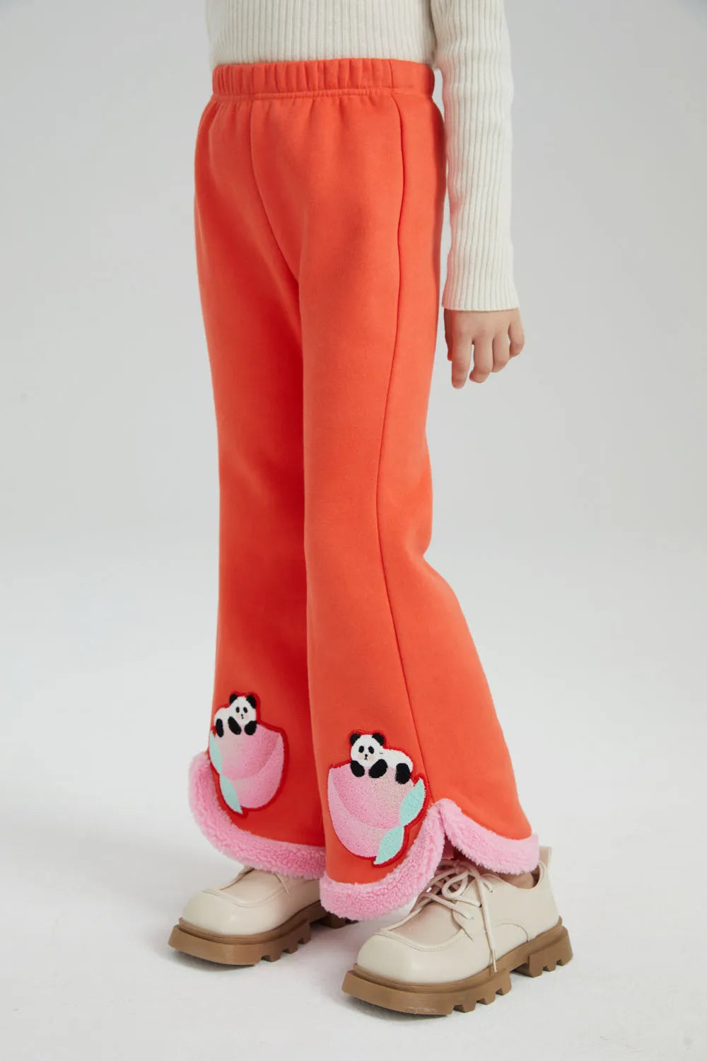Poco Blush Girls Flared Warm-Fleece Pants – Peach Glow
