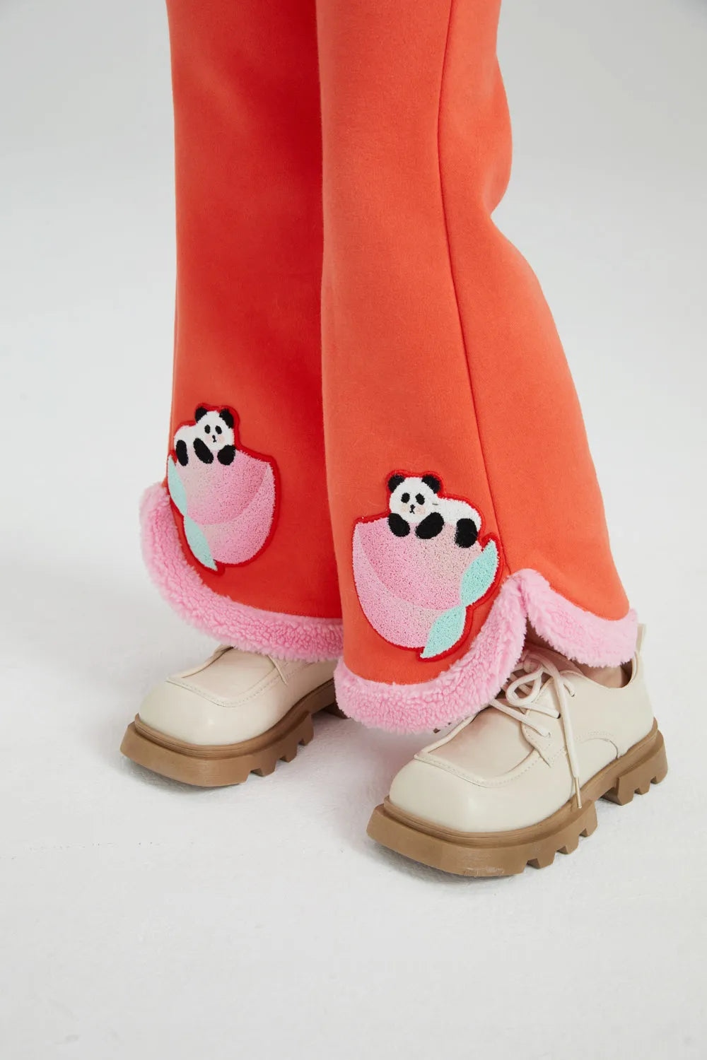 Poco Blush Girls Flared Warm-Fleece Pants – Peach Glow