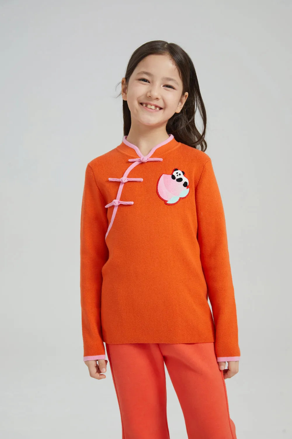 Poco Blush Panda & Peach Chinese-Style Knit Sweater