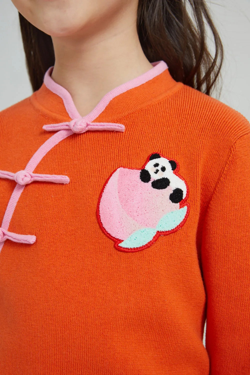 Poco Blush Panda & Peach Chinese-Style Knit Sweater