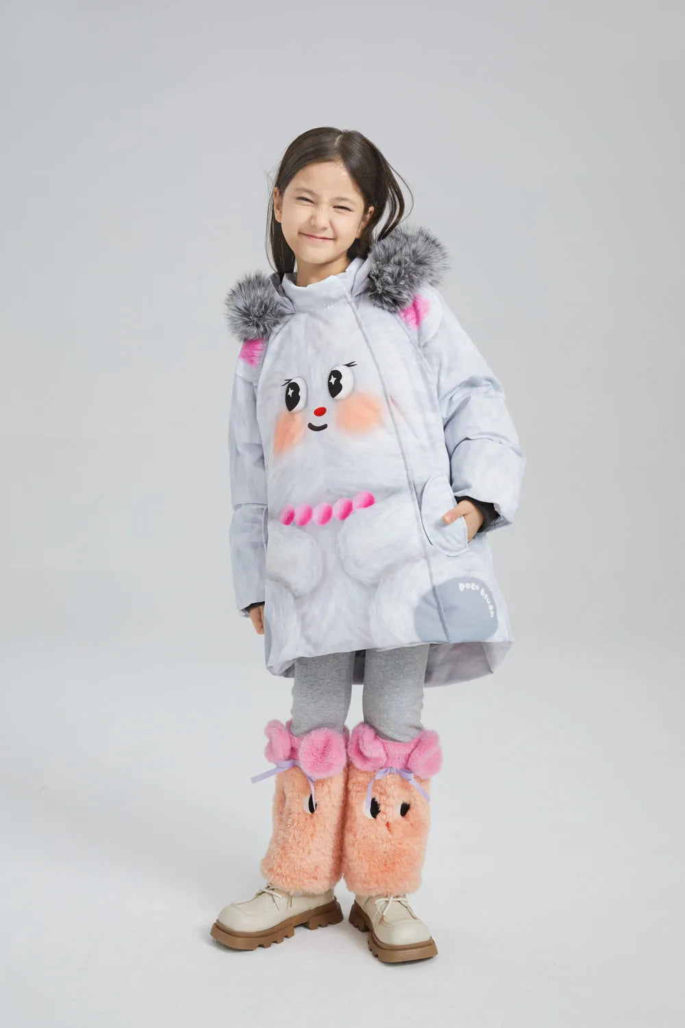 Poco Blush Printed Goose Down Jacket – Big Face Cat & Bow