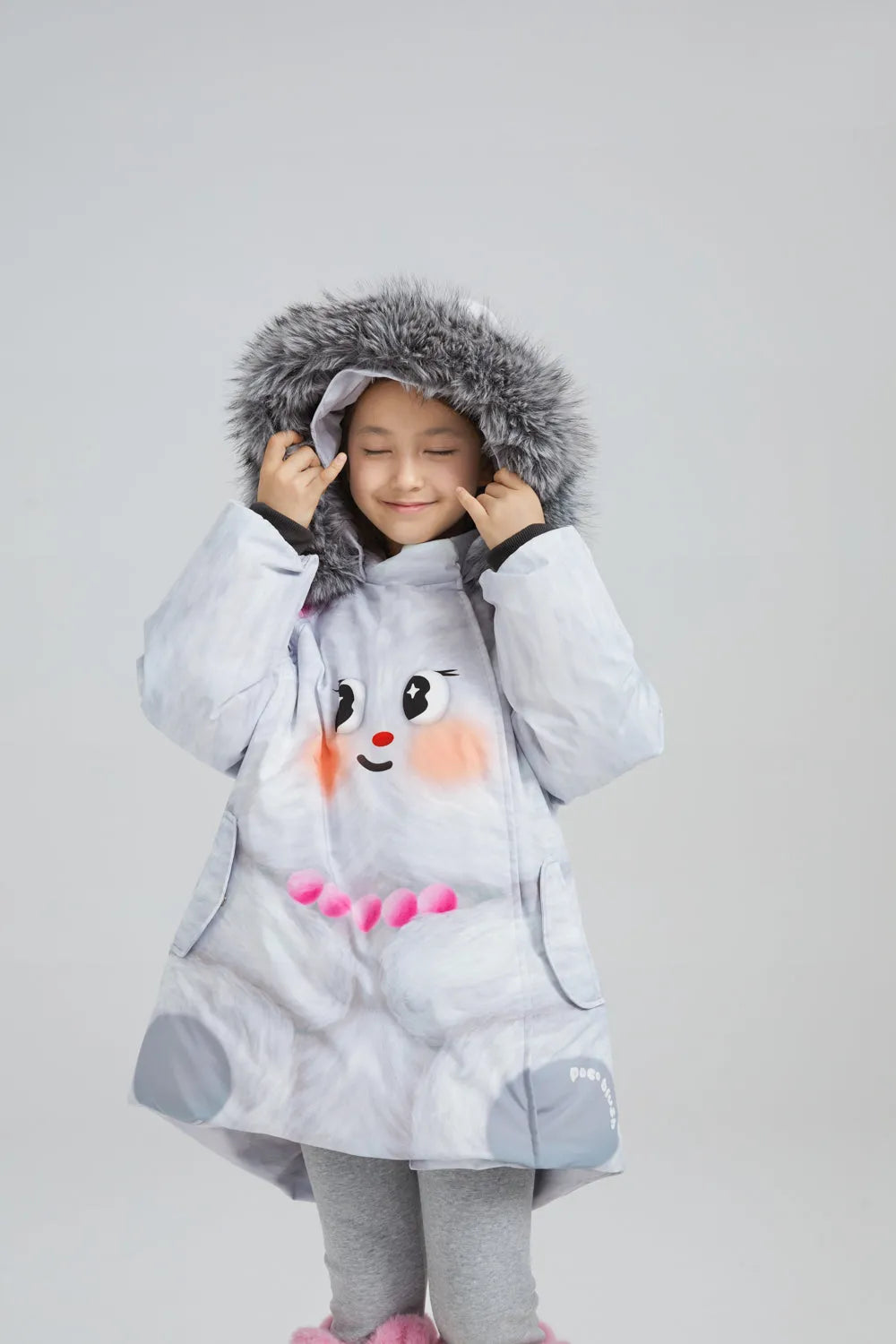 Poco Blush Printed Goose Down Jacket – Big Face Cat & Bow