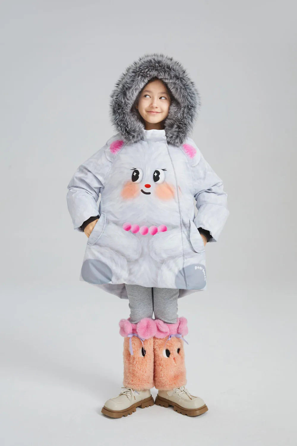 Poco Blush Printed Goose Down Jacket – Big Face Cat & Bow