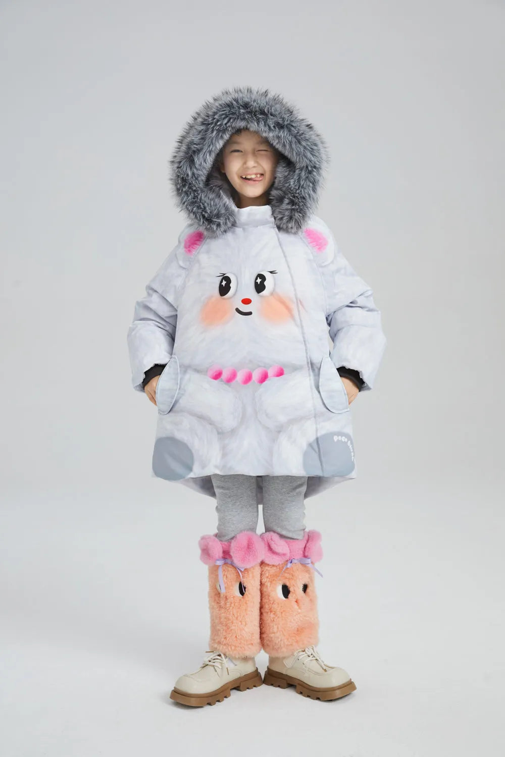 Poco Blush Printed Goose Down Jacket – Big Face Cat & Bow