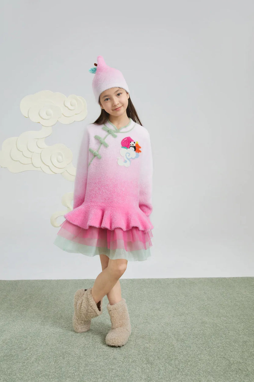 Peach Blush Ombre Faux-Mink Knit Dress by Poco Blush, image 2