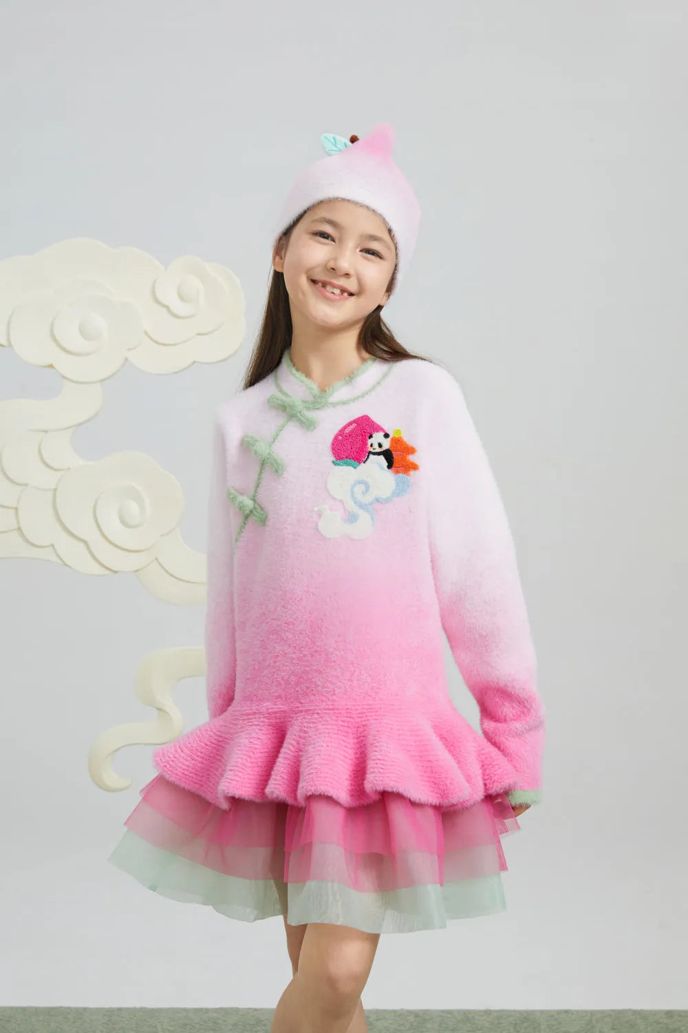 Poco Blush Peach Blush Ombre Faux-Mink Knit Dress