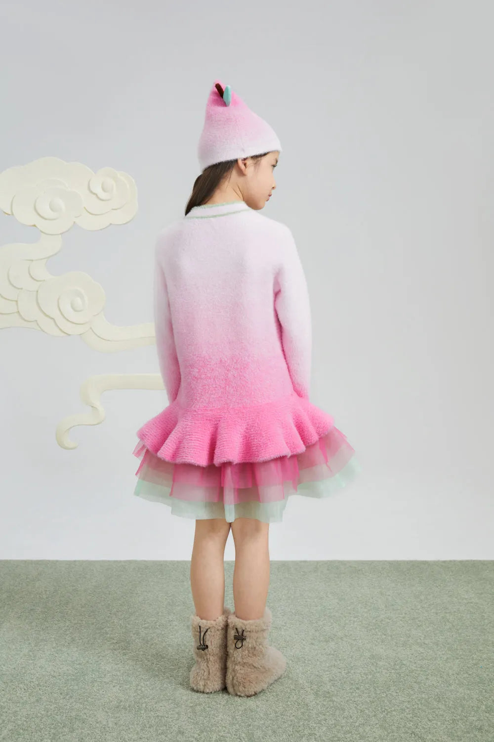 Poco Blush Peach Blush Ombre Faux-Mink Knit Dress