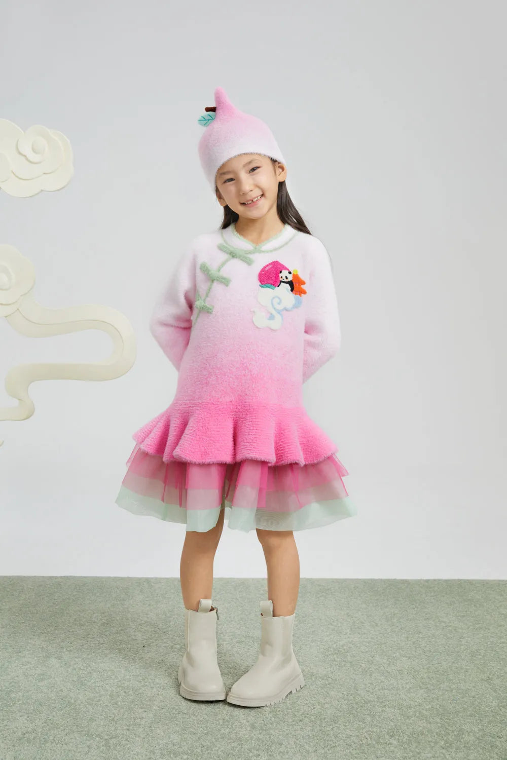 Poco Blush Peach Blush Ombre Faux-Mink Knit Dress