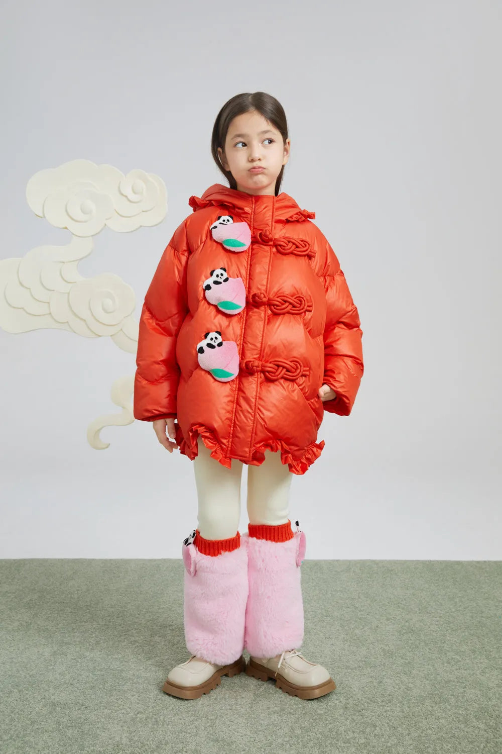 Poco Blush Chinese-Style Goose Down Coat with 3D Frog Buttons