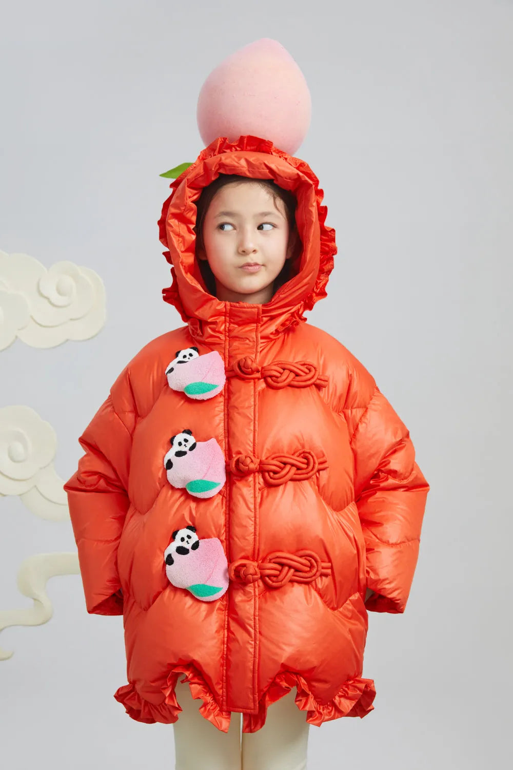 Poco Blush Chinese-Style Goose Down Coat with 3D Frog Buttons
