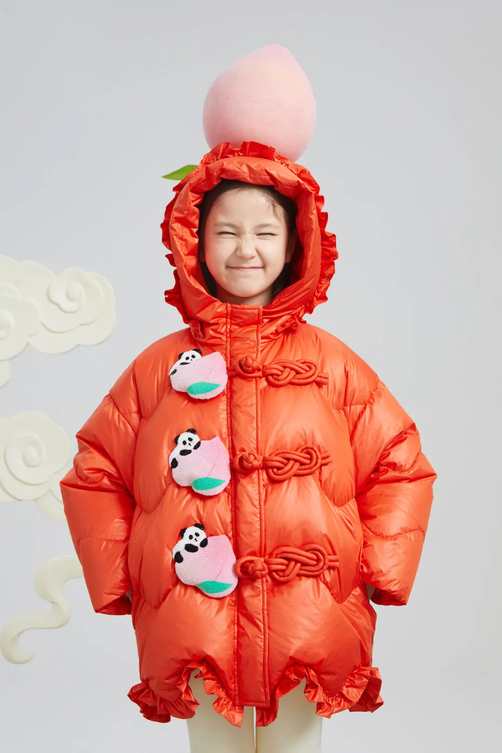 Poco Blush Chinese-Style Goose Down Coat with 3D Frog Buttons