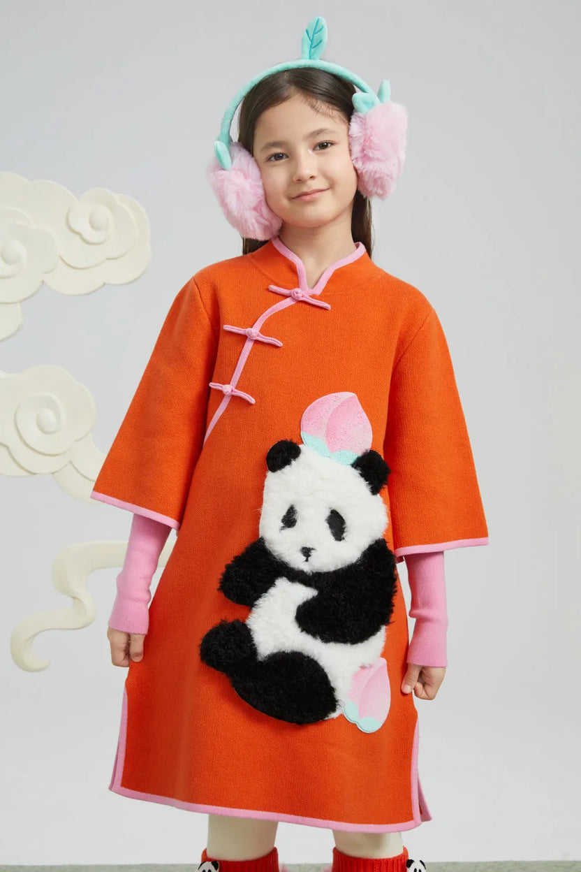 Peach Celebration Chinese-Style Knit Dress by Poco Blush, image 2