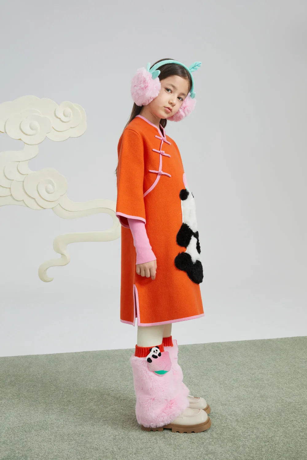 Poco Blush Peach Celebration Chinese-Style Knit Dress