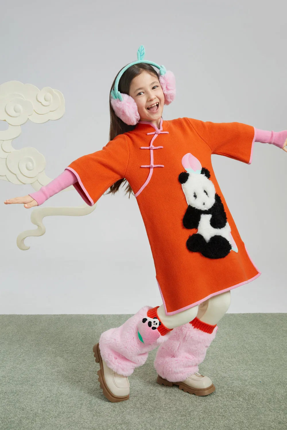 Poco Blush Peach Celebration Chinese-Style Knit Dress