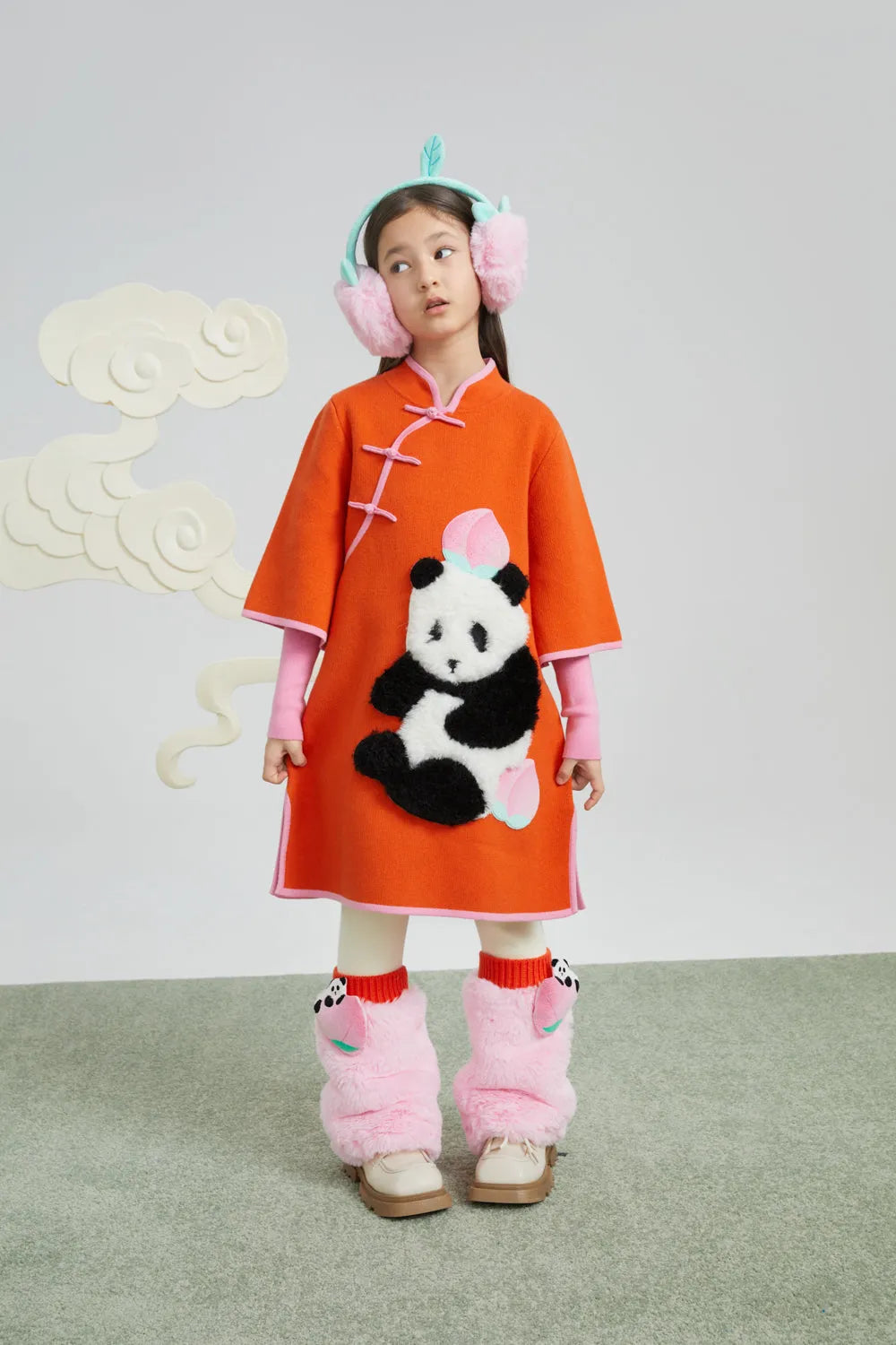 Poco Blush Peach Celebration Chinese-Style Knit Dress