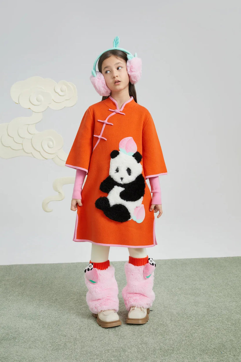 Peach Celebration Chinese-Style Knit Dress by Poco Blush, image 5