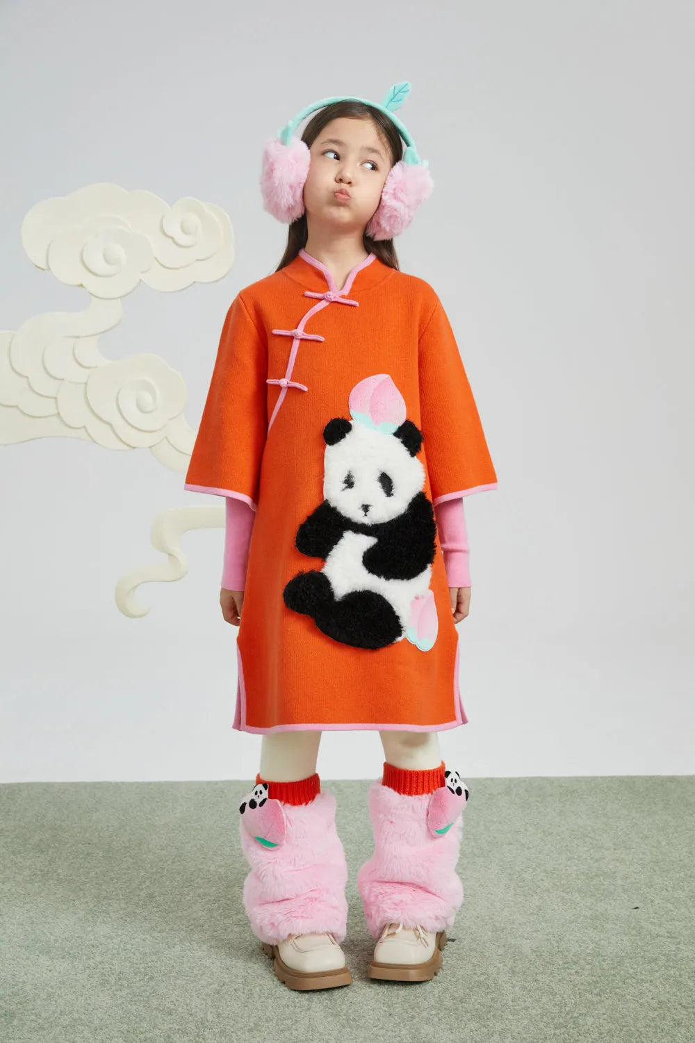 Poco Blush Peach Celebration Chinese-Style Knit Dress