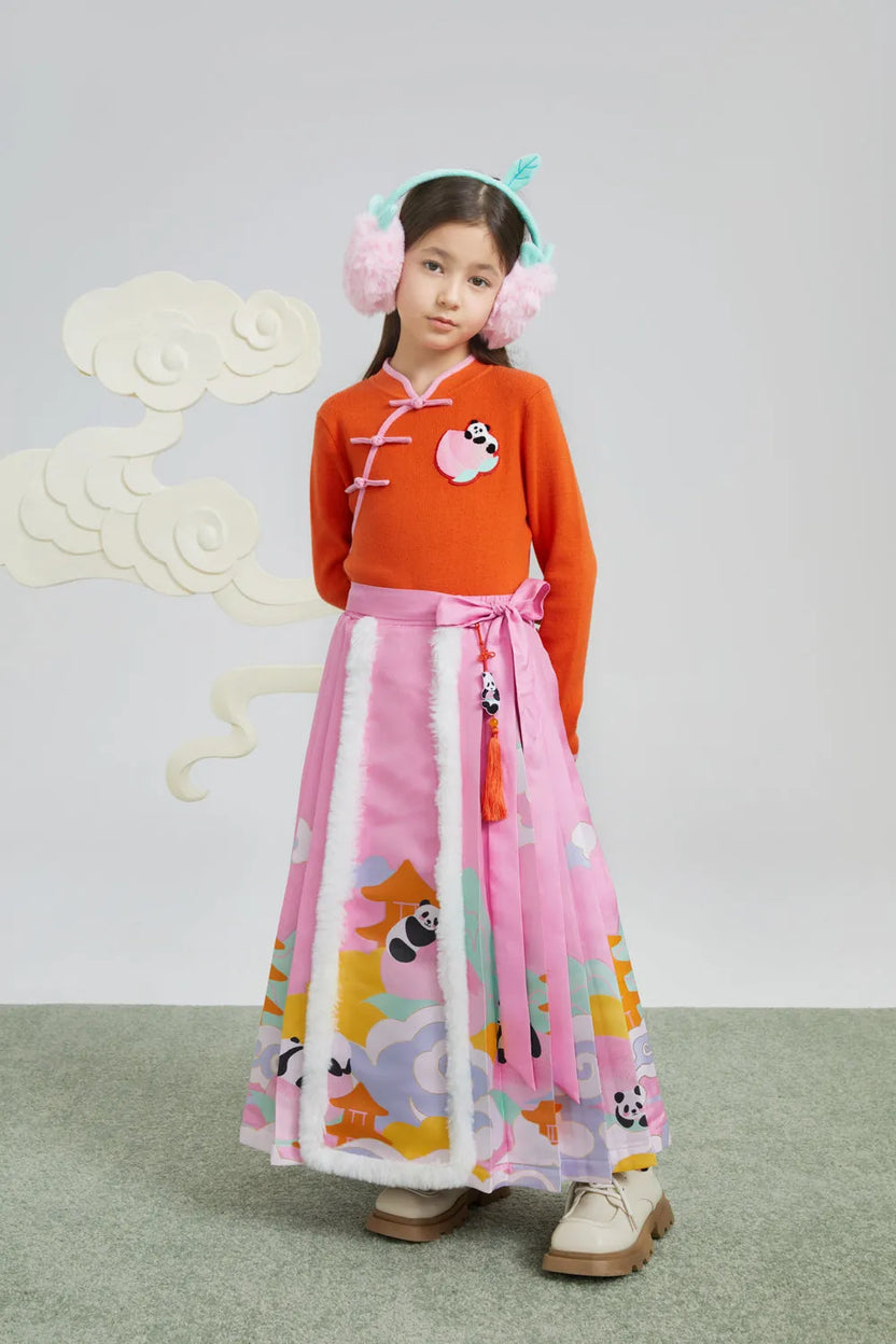 Chinese-Style Ma-Mian Skirt with Gold Embroidery by Poco Blush, image 4