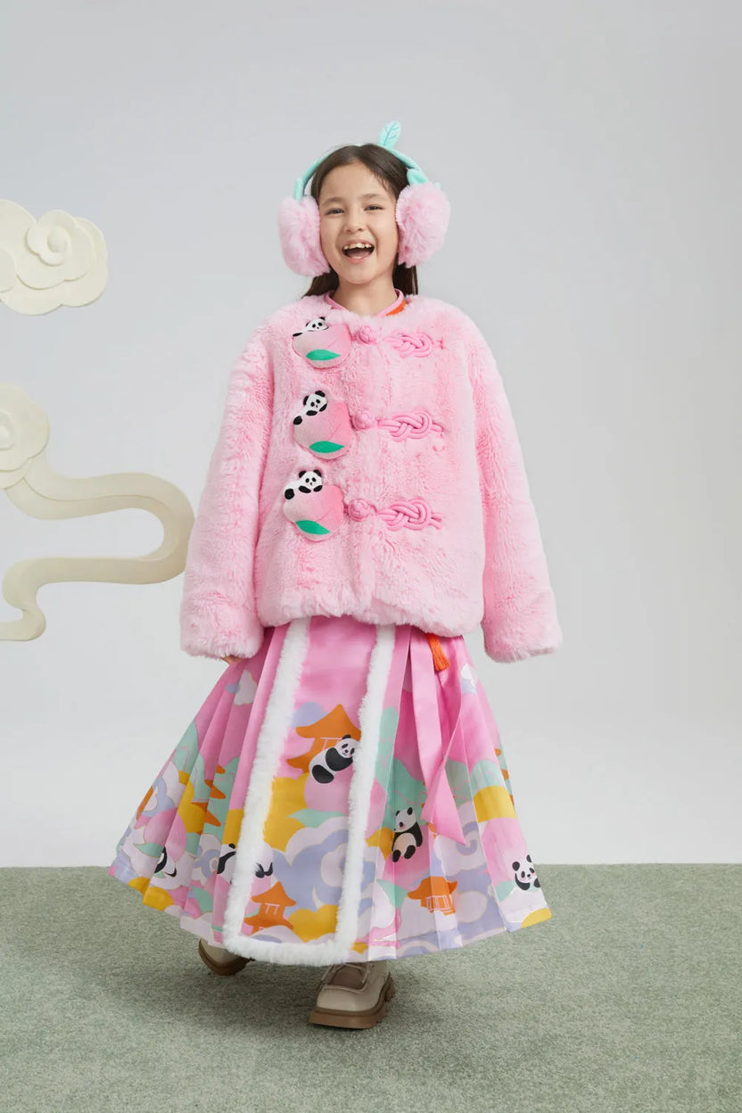 Faux-Fur Chinese-Style Jacket with Panda Frog Buttons by Poco Blush, image 6