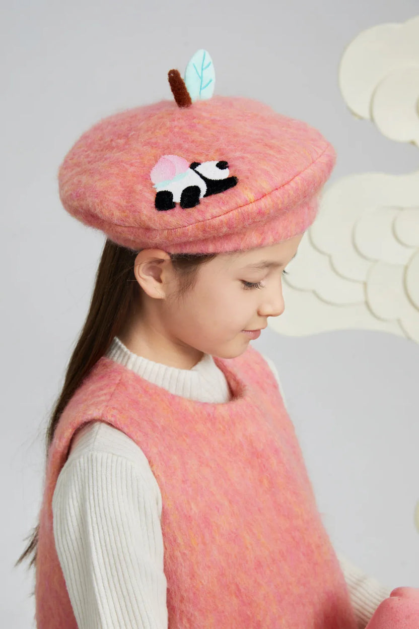 Peach Nectar Wool-Blend Embroidered Hat by Poco Blush, image 2