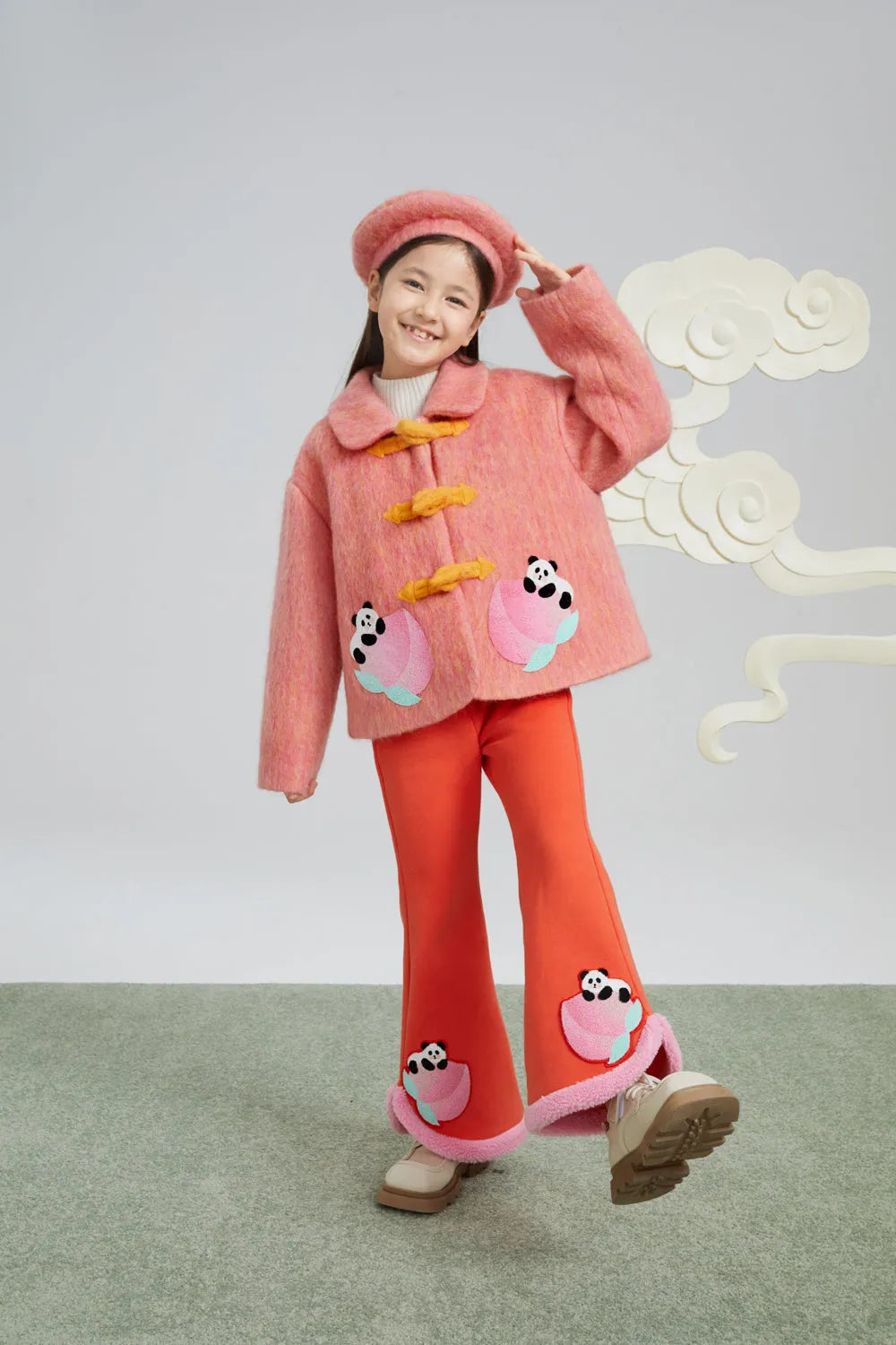 Poco Blush Girls Flared Warm-Fleece Pants – Peach Glow