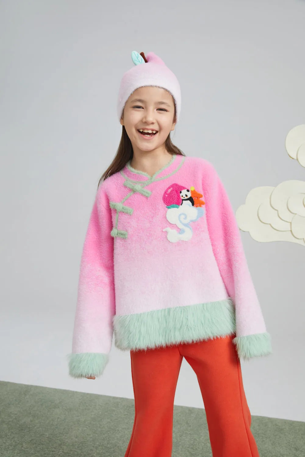 Peach Blush Ombre Faux-Mink Knit Sweater by Poco Blush, image 2