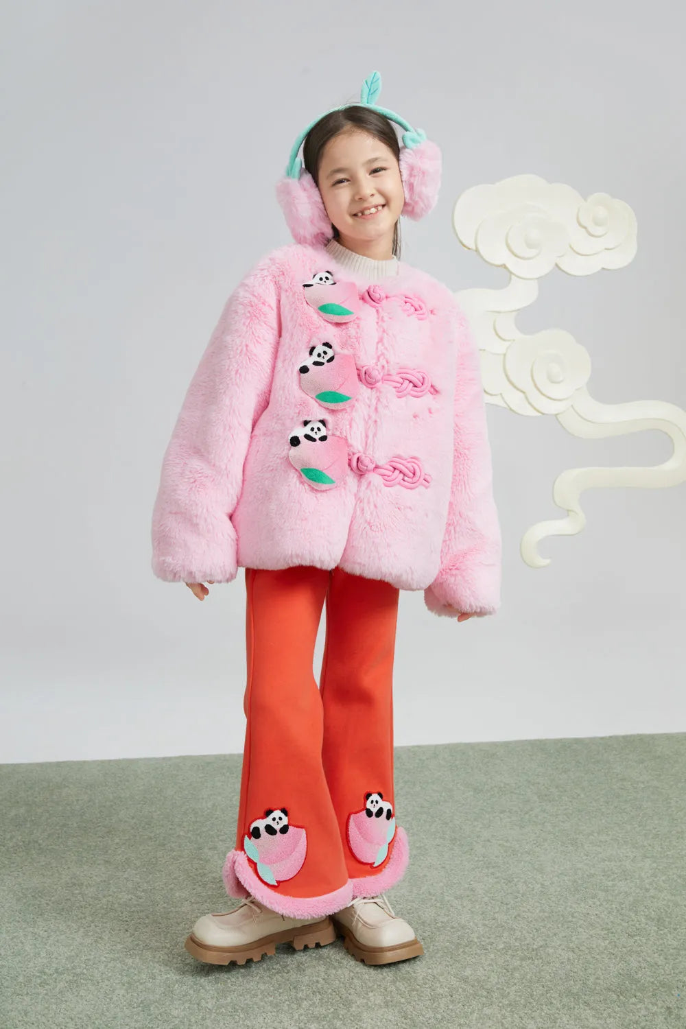 Poco Blush Girls Flared Warm-Fleece Pants – Peach Glow