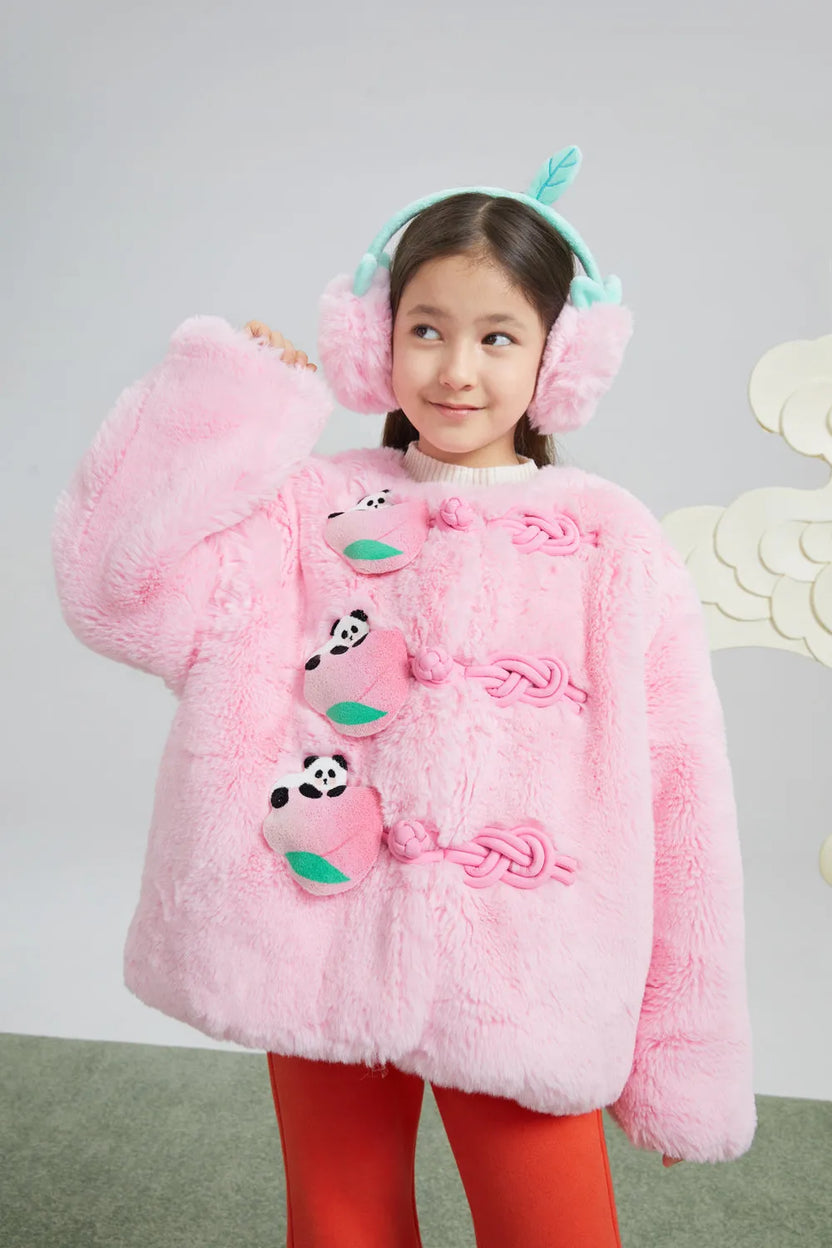 Faux-Fur Chinese-Style Jacket with Panda Frog Buttons by Poco Blush, image 2