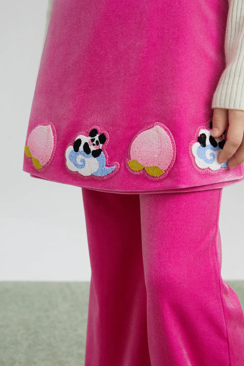 Poco Blush Panda and Peach Embroidered Wrap-Skirt Trousers