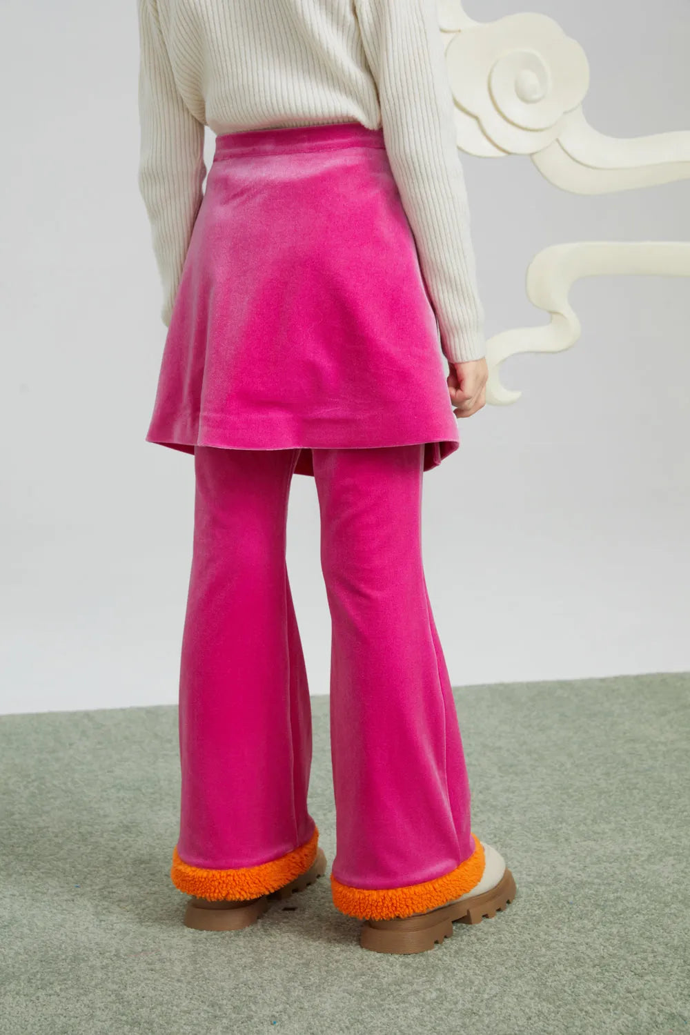 Poco Blush Panda and Peach Embroidered Wrap-Skirt Trousers
