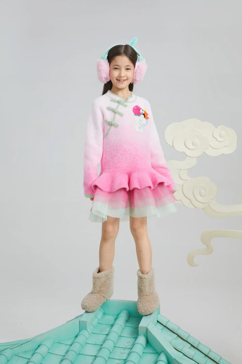 Poco Blush Peach Blush Ombre Faux-Mink Knit Dress