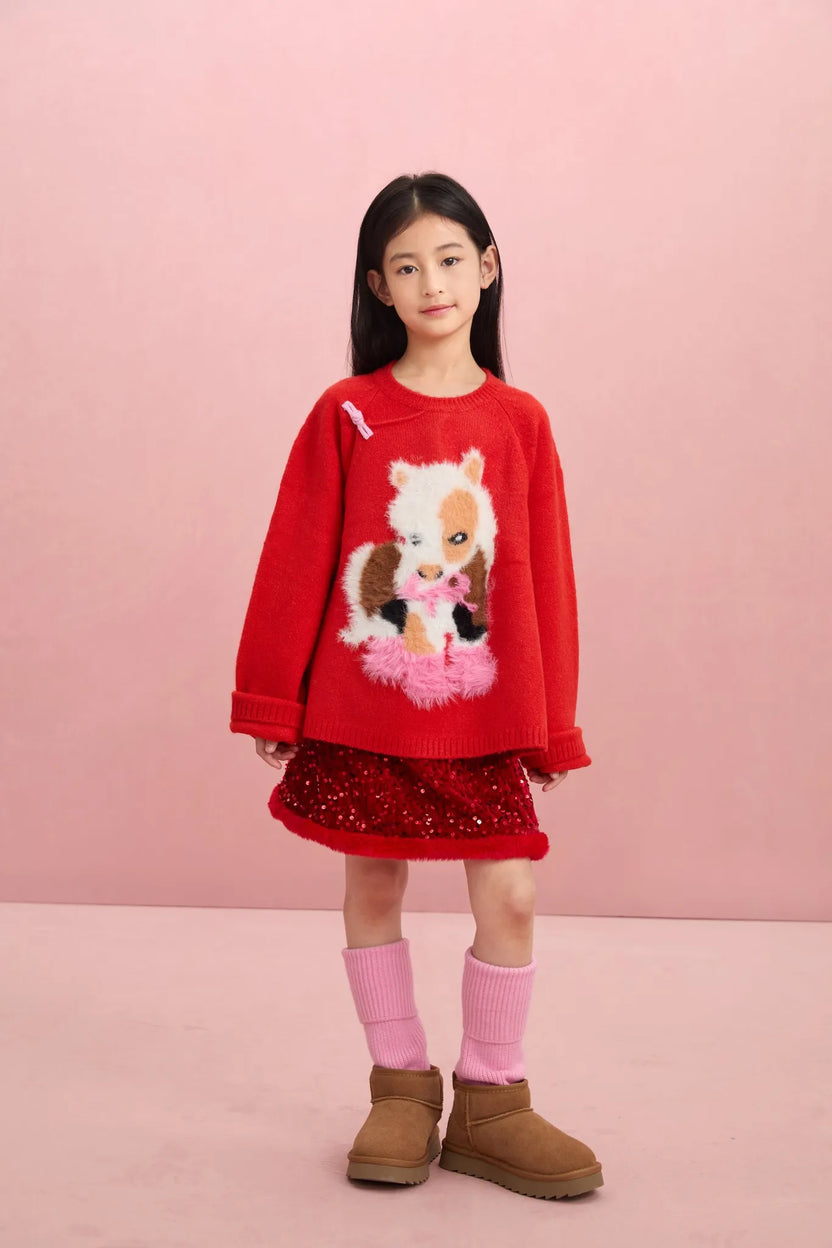 "The Year of Horse" Jacquard Knit Sweater with Frog Buttons by Poco Blush, image 6