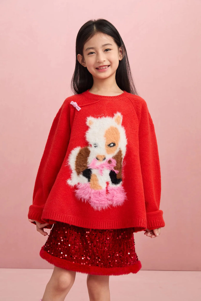 "The Year of Horse" Jacquard Knit Sweater with Frog Buttons by Poco Blush, image 5