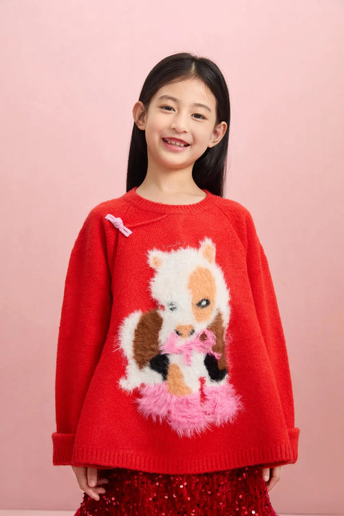 Poco Blush "The Year of Horse" Jacquard Knit Sweater with Frog Buttons