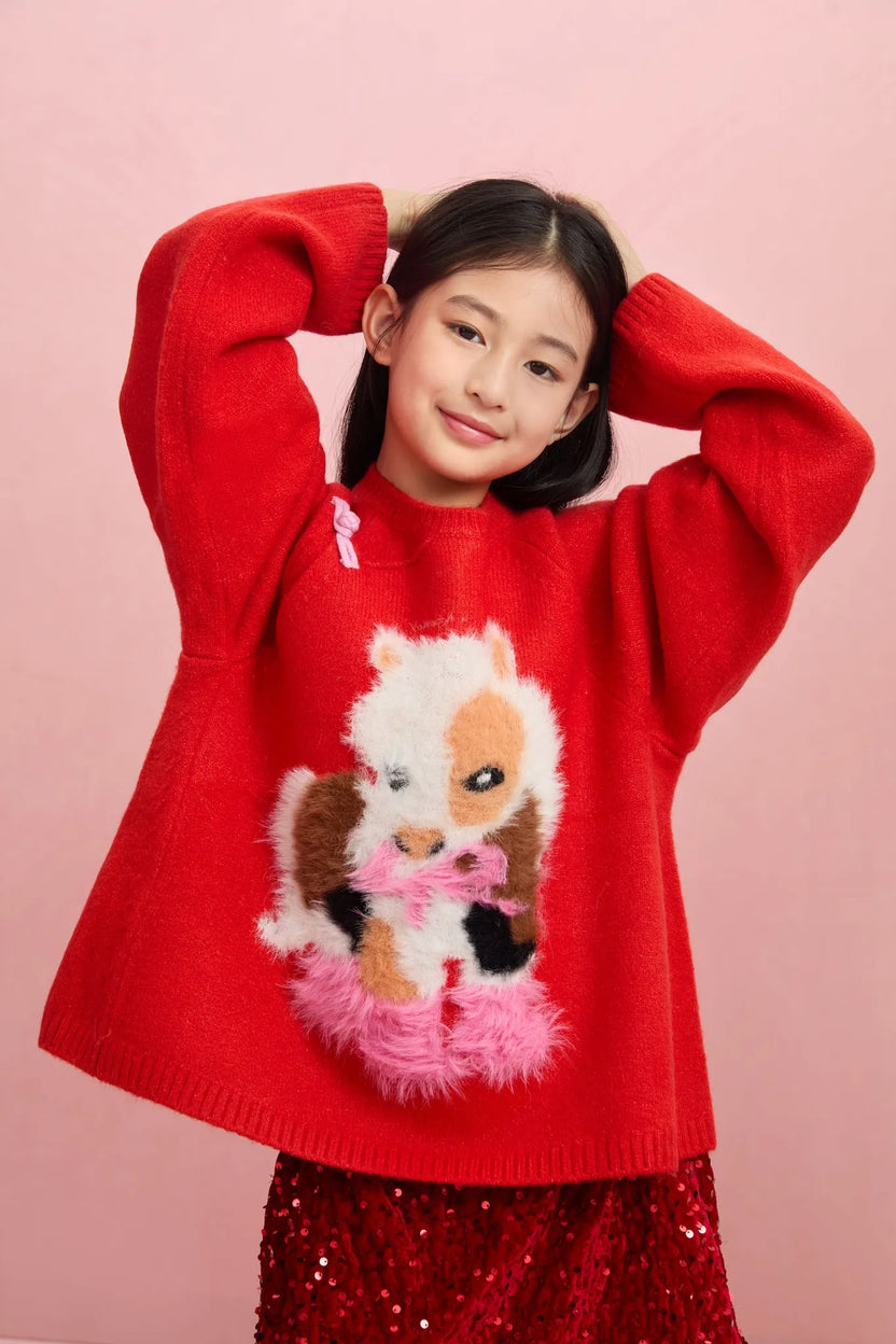 "The Year of Horse" Jacquard Knit Sweater with Frog Buttons by Poco Blush, image 3
