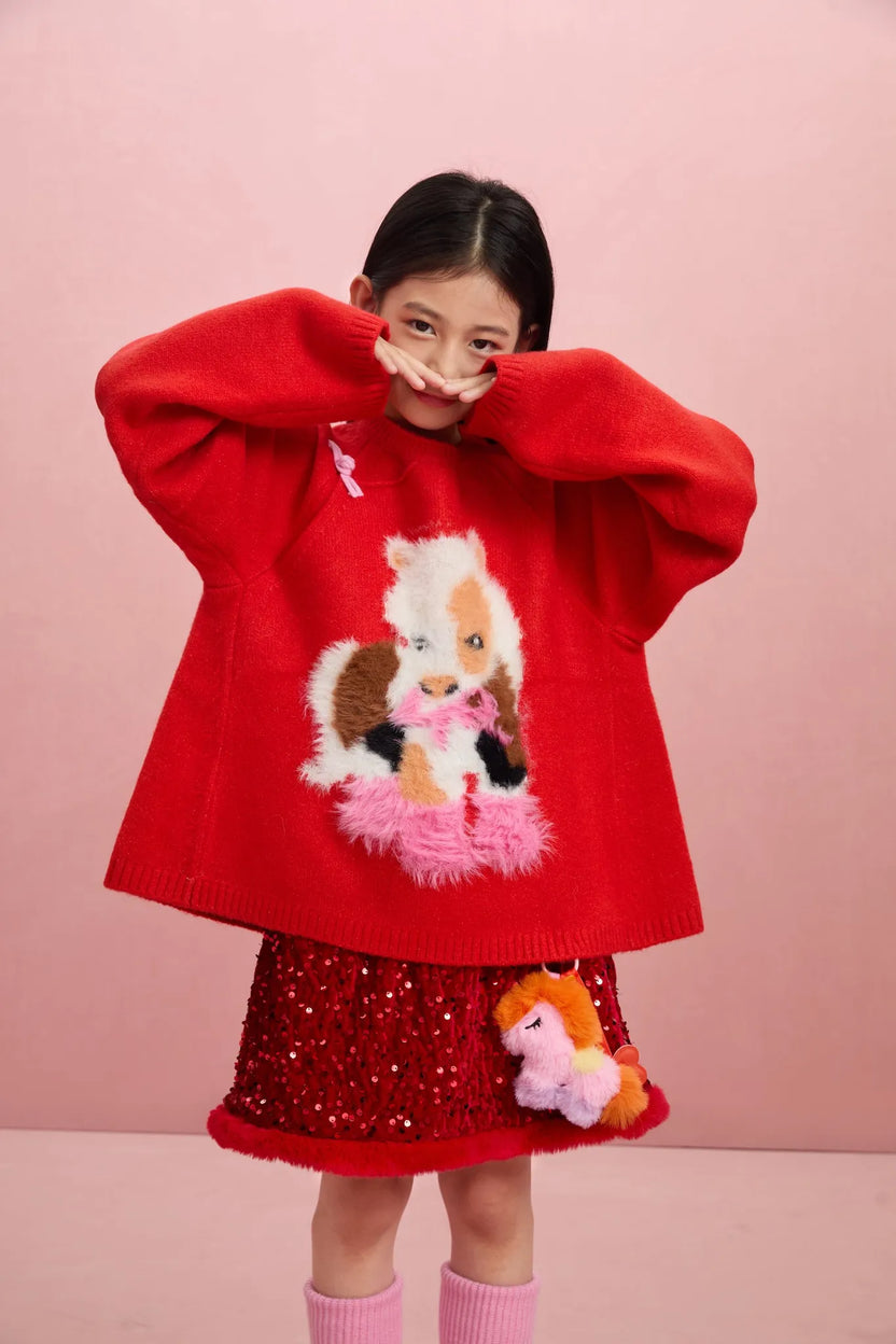 "The Year of Horse" Jacquard Knit Sweater with Frog Buttons by Poco Blush, image 4