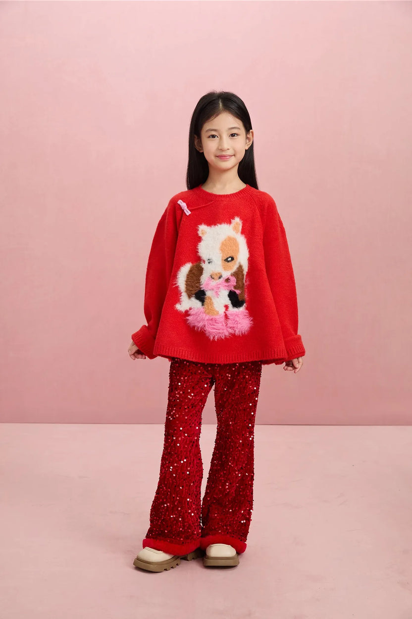 Sequin Velvet Flare Trousers with Plush Hem by Poco Blush, image 7