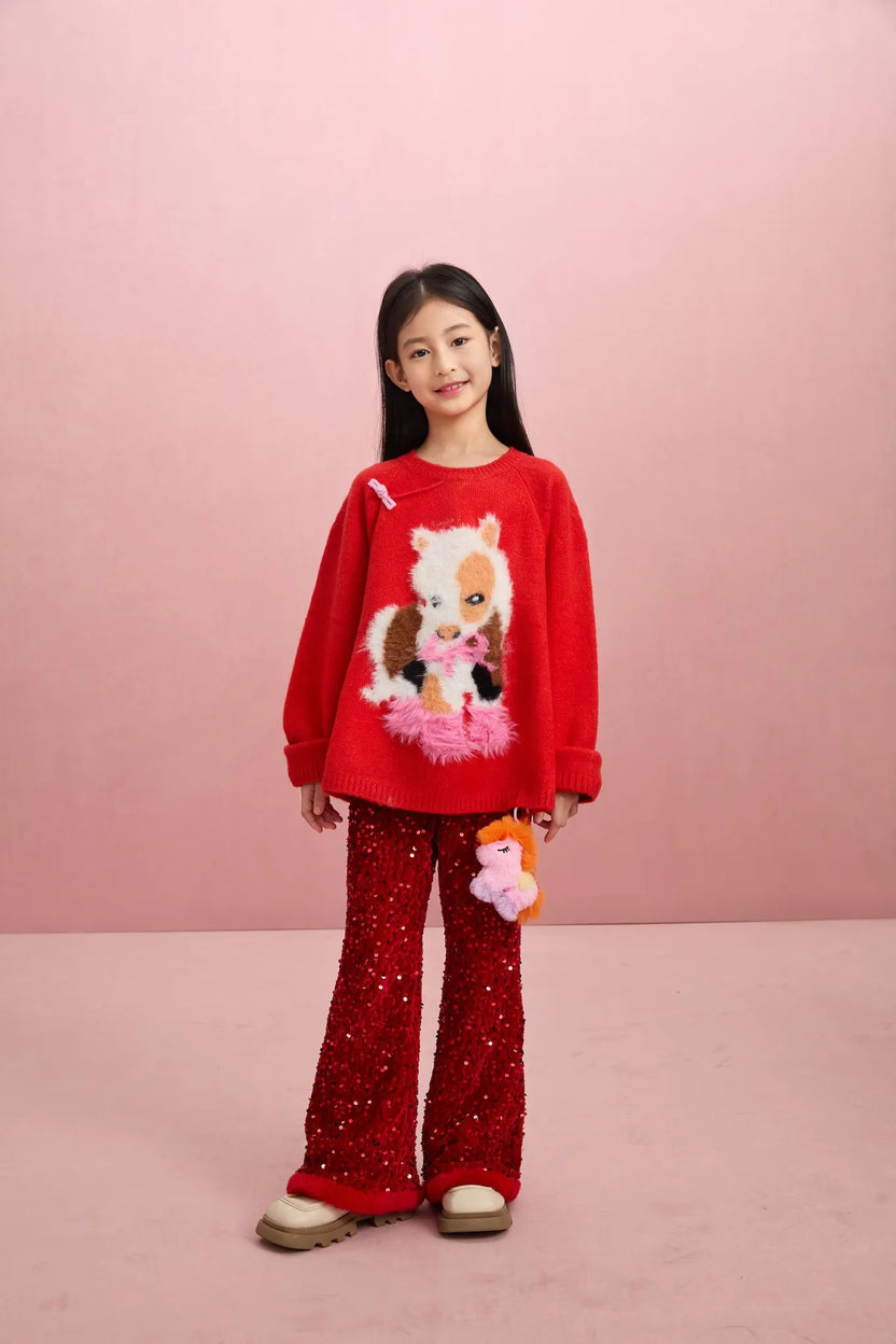 "The Year of Horse" Jacquard Knit Sweater with Frog Buttons by Poco Blush, image 7