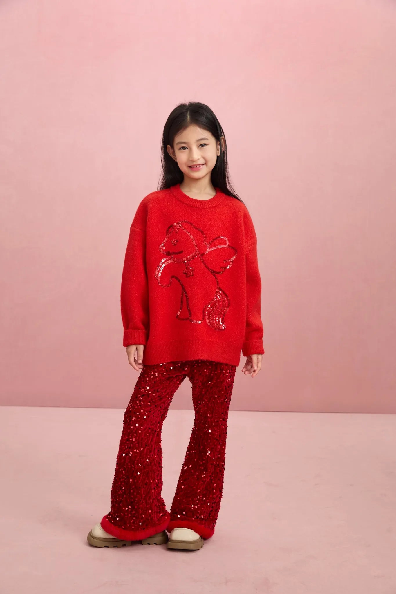 Poco Blush "The Year of Horse" Sequin Embroidered Knit Sweater