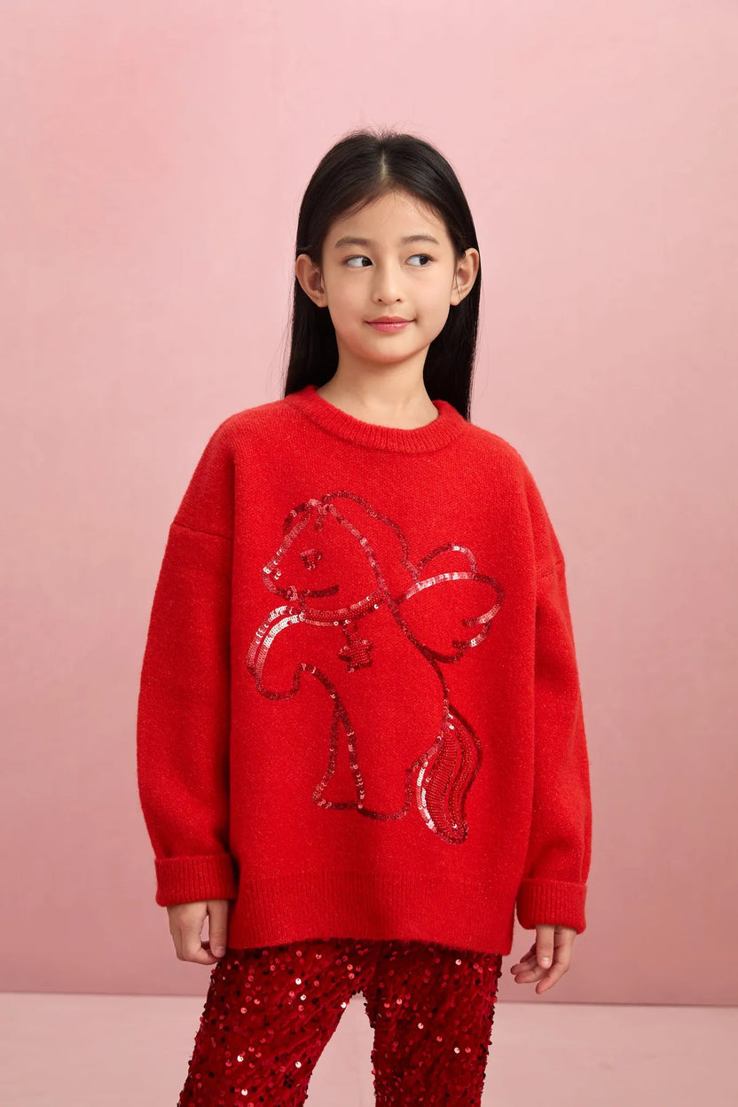 "The Year of Horse" Sequin Embroidered Knit Sweater by Poco Blush, image 4