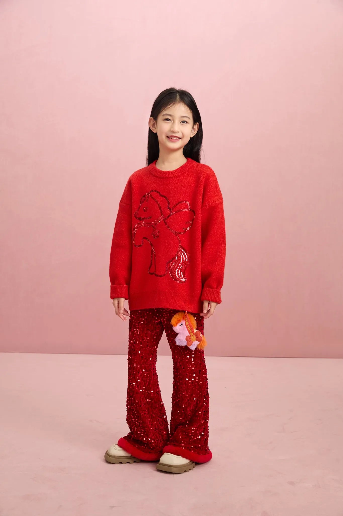 Poco Blush "The Year of Horse" Sequin Embroidered Knit Sweater