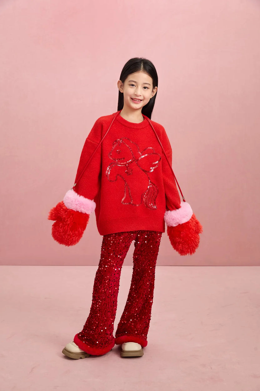Sequin Velvet Flare Trousers with Plush Hem by Poco Blush, image 12