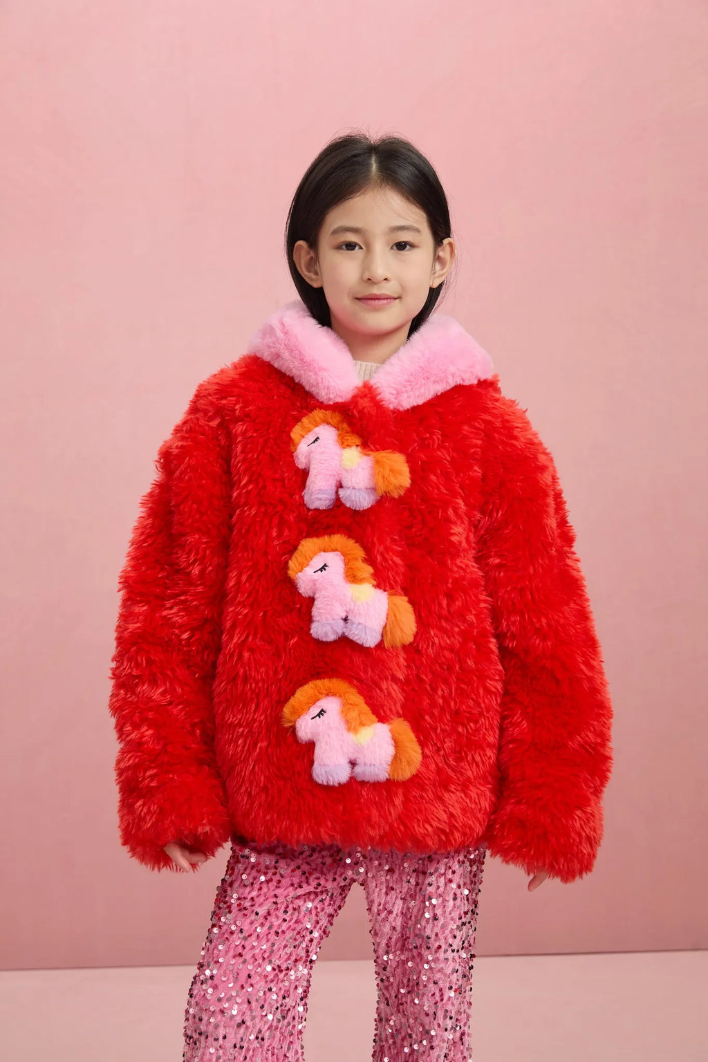 Poco Blush "The Year of Horse" Quilted Puffer Jacket with Plush Pony Toy