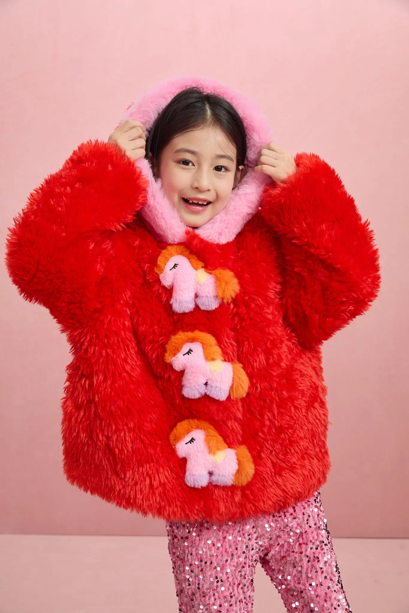 Poco Blush "The Year of Horse" Quilted Puffer Jacket with Plush Pony Toy