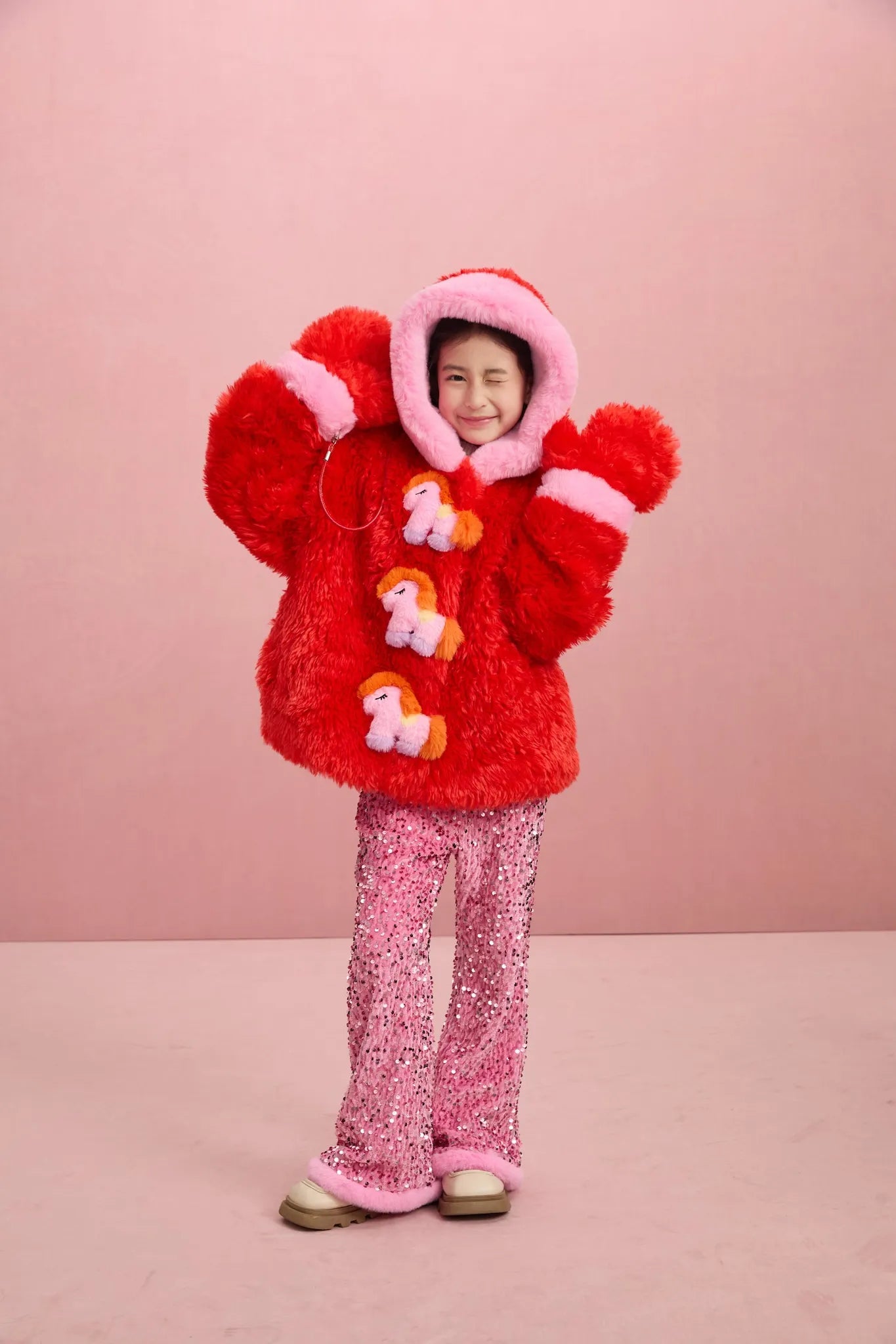 Poco Blush "The Year of Horse" Quilted Puffer Jacket with Plush Pony Toy