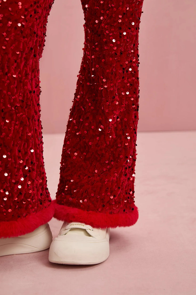 Sequin Velvet Flare Trousers with Plush Hem by Poco Blush, image 15