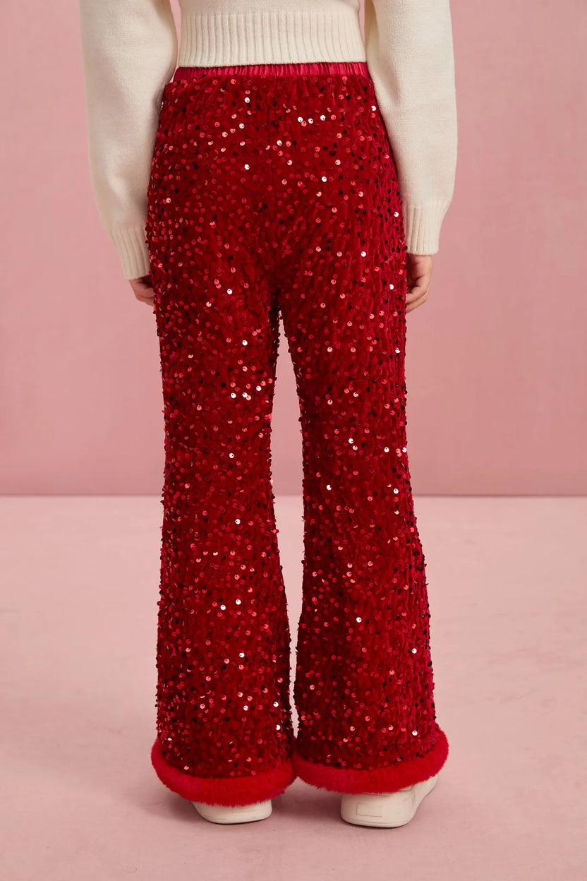 Sequin Velvet Flare Trousers with Plush Hem by Poco Blush, image 6