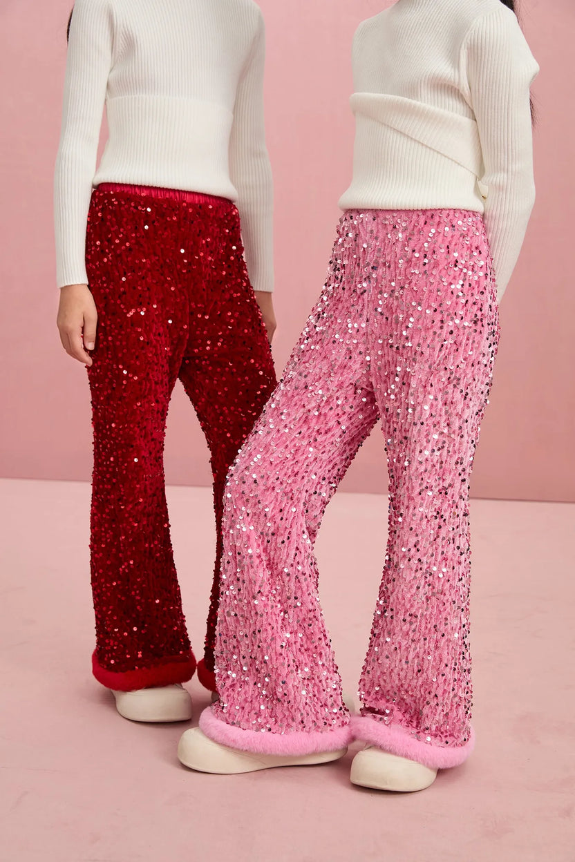 Sequin Velvet Flare Trousers with Plush Hem by Poco Blush, image 9