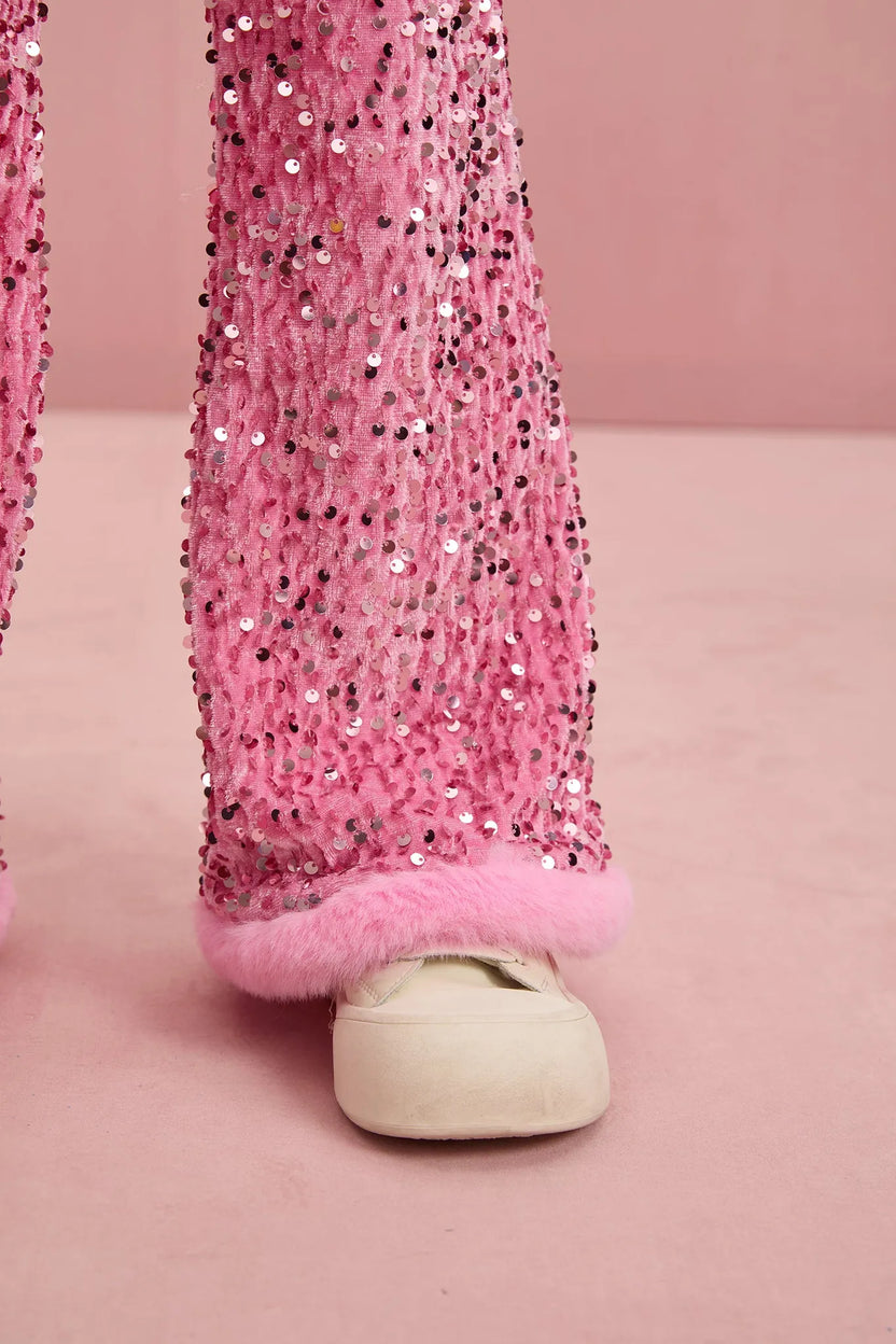 Sequin Velvet Flare Trousers with Plush Hem by Poco Blush, image 17