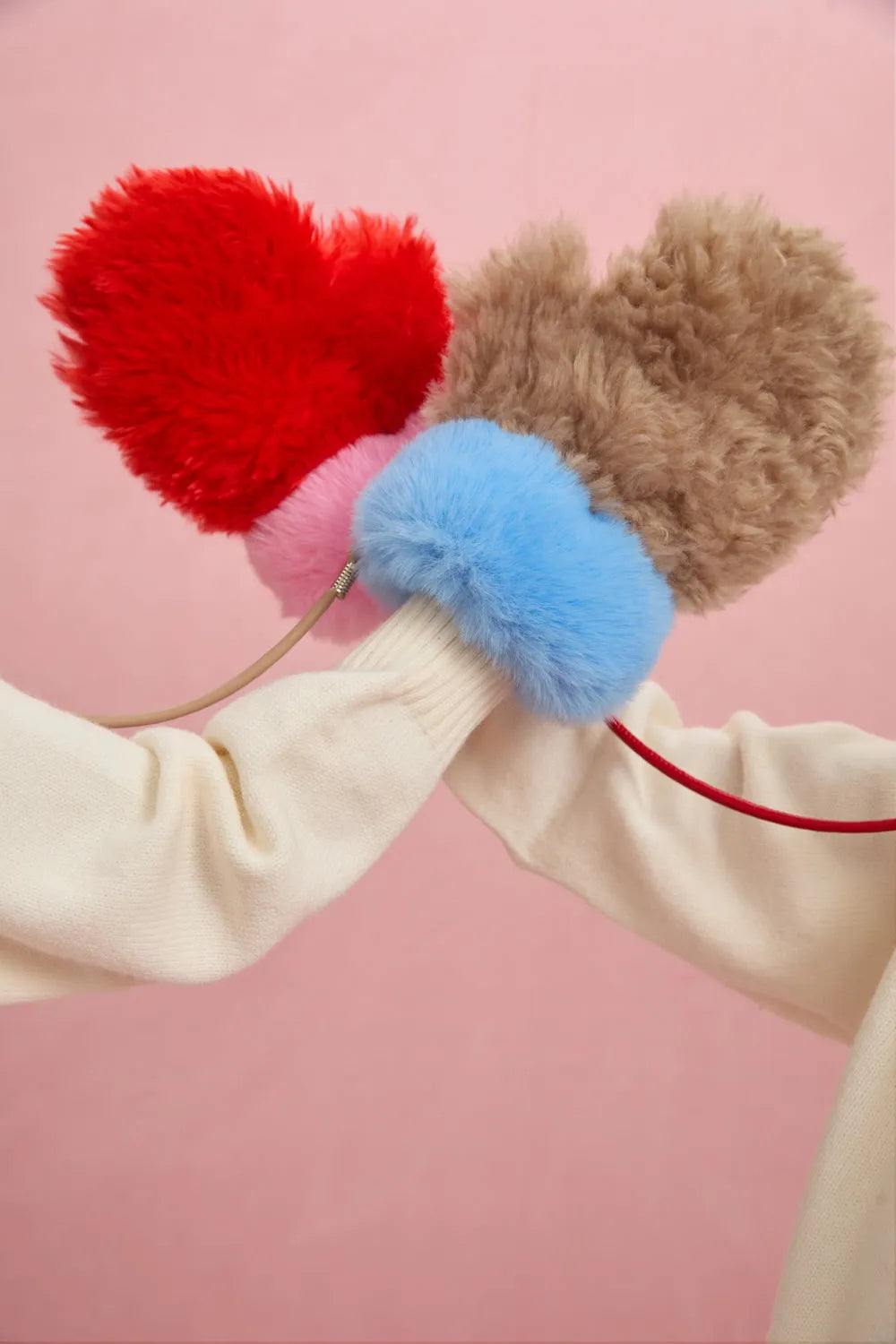 Poco Blush Plush Pony Mittens with Detachable Strap